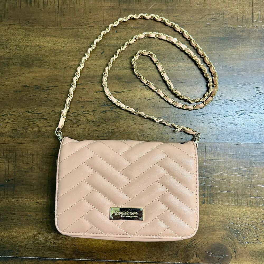 Bebe Los Angeles Blush Quilted Crossbody Chain Strap Mini Bag